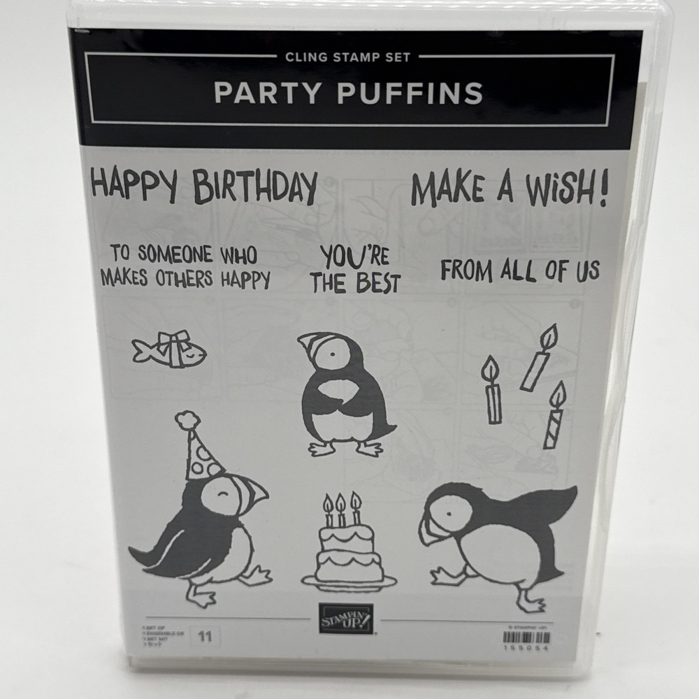 Stampin Up PARTY PUFFINS Stamp Cake Candle Fish Birthday Penguin From All Of‎ Us